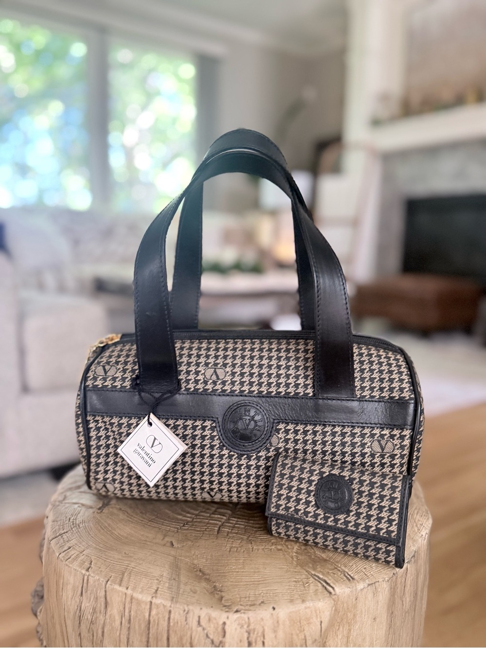Valentino Garavani RARE Houndstooth Mini Duffel Bag & Key Case Set